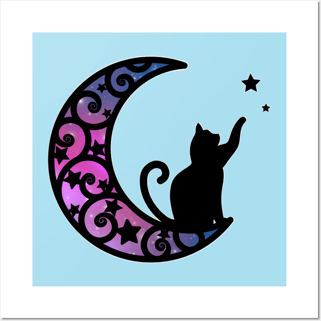 Starlight Moon Kitty Cat Silhouette Wall Art by LittleBunnySunshine